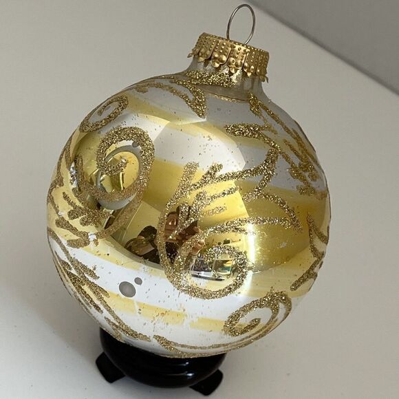 VTG Krebs Christmas Blown Mercury Glass Silver Gold Glitter Single Ornament OR52 - Picture 1 of 6